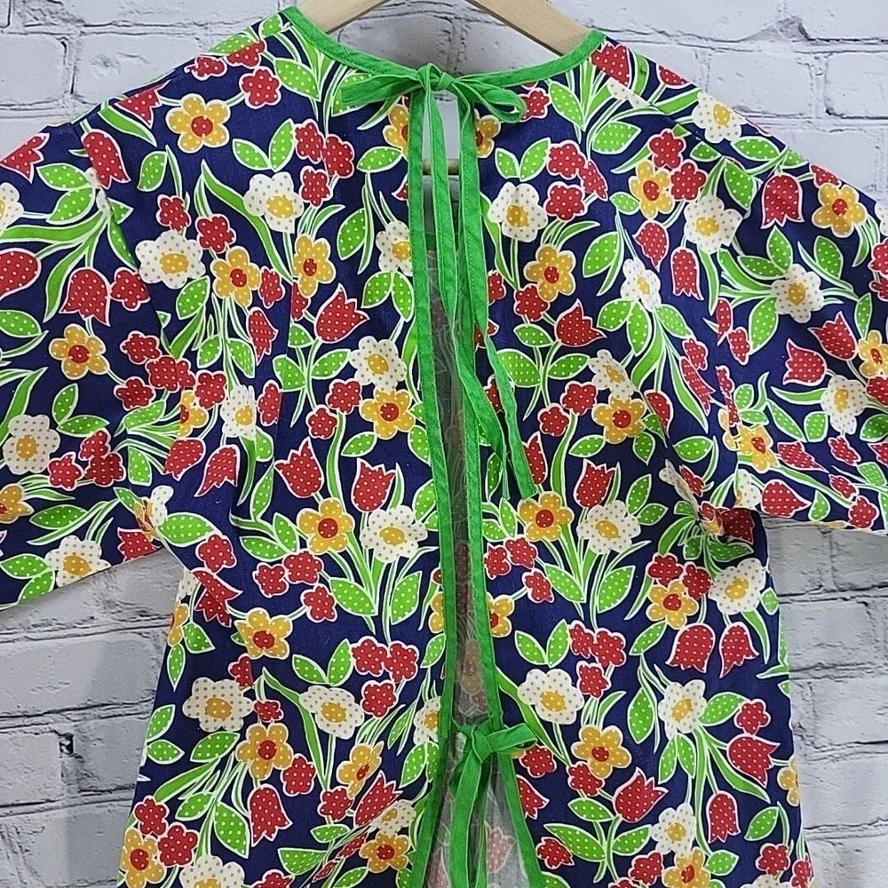 Vintage Childrens Art Smock Full-Coverage Apron Size Me Green Floral Apron Tree‎